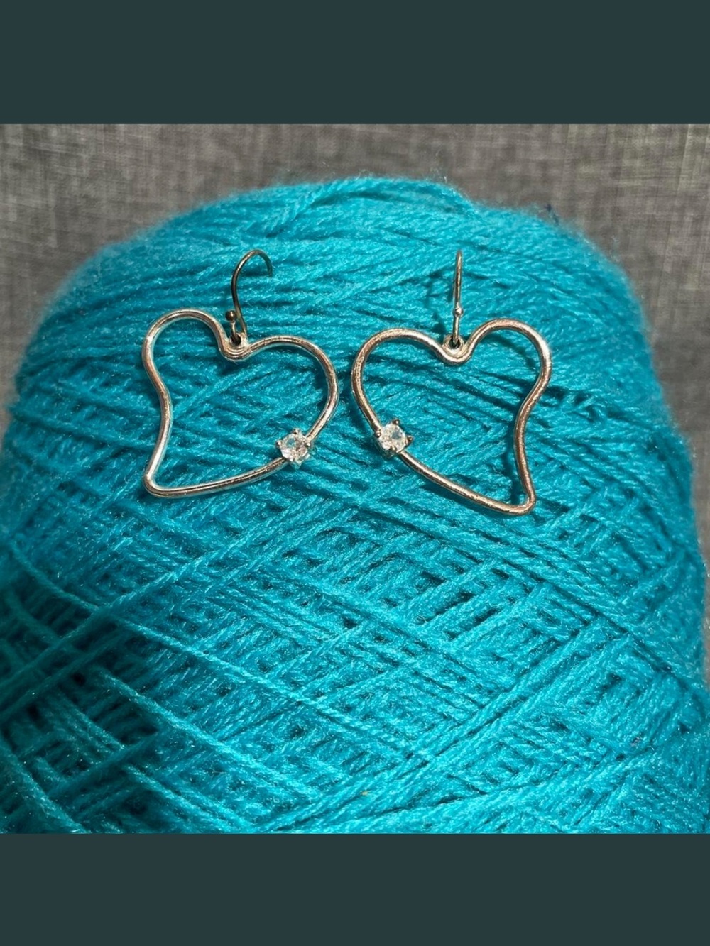 Silver Tone Heart Outline Hook Earrings with Rhinestone Accent